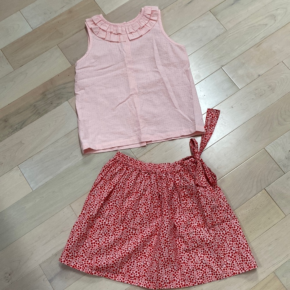 Maison Me girls cotton floral front pockets skirt & ruffle back buttons top